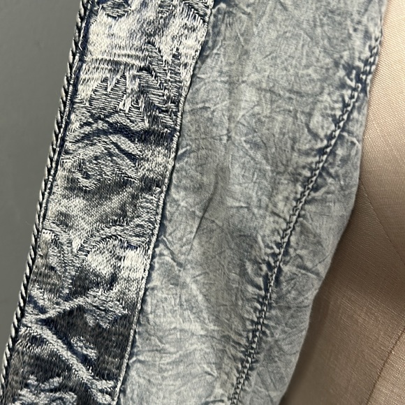 Coldwater Creek Blue Shiny Embroidered Jacquard Open Front Jacket Blazer small - Picture 7 of 13